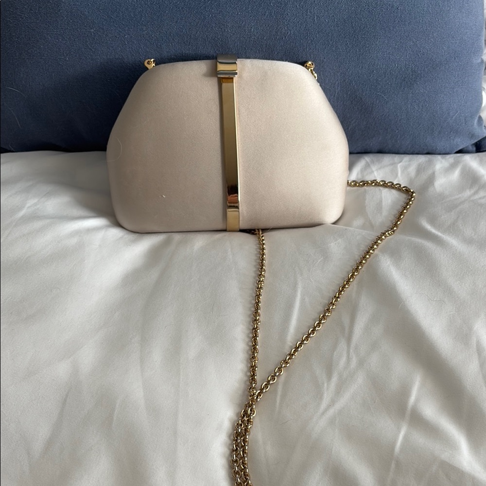 RODO Vintage Satin Cream Clutch with Gold Chain